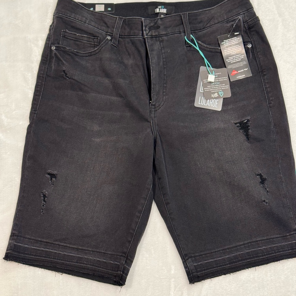 LuLaRoe Black Bermuda Shorts Distressed Style